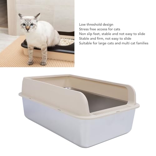 Caixa de Areia para Gatos de Aço Inoxidável, Bandeja de Areia de Metal de Alta Face à Prova de Vazam