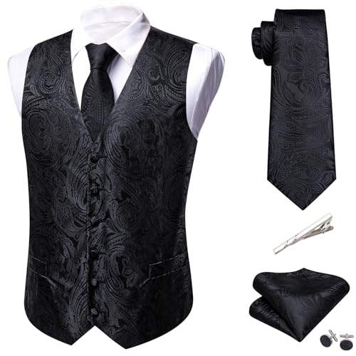 Image of Barry.Wang Men's Suit Vest Formal /Leisure Paisley Jacquard Silk Tie Pocket Square Waistcoat Set Wedding 5PCS