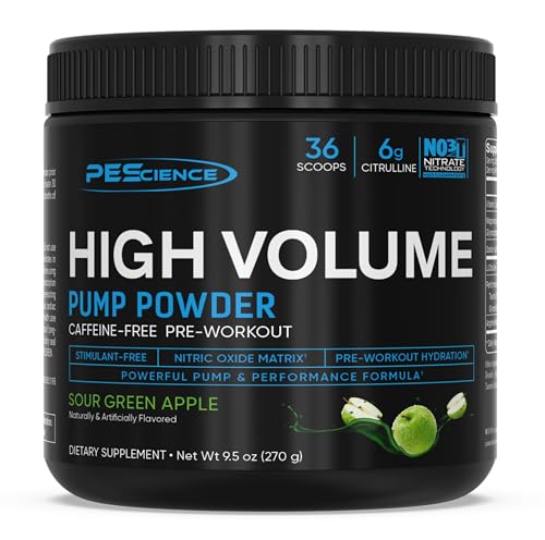 Image of PEScience High Volume Stim-Free Pre Workout, Nitric Oxide Booster with L-Citrulline & L-Arginine Nitrate, Non-Stim Preworkout for Men and Women - 36 Scoops, Sour Green Apple