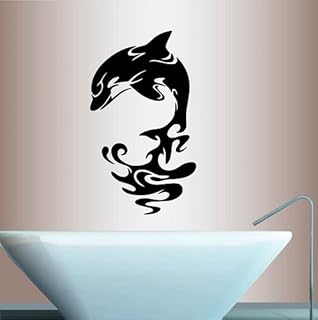 Wall Vinyl Decal Home Decor Art Sticker Jumping Dolphin Tribal Pattern Bedroom Bathroom Shower Room Removable Stylish Mural Unique Design
