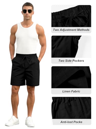 Image of RQP Mens Cotton Linen Shorts Casual Drawstring 7inch Inseam Shorts Stretch Summer Beach Wear