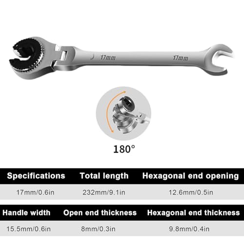 Llave combinada de trinquete doble apertura y rotación de 180 grados 6