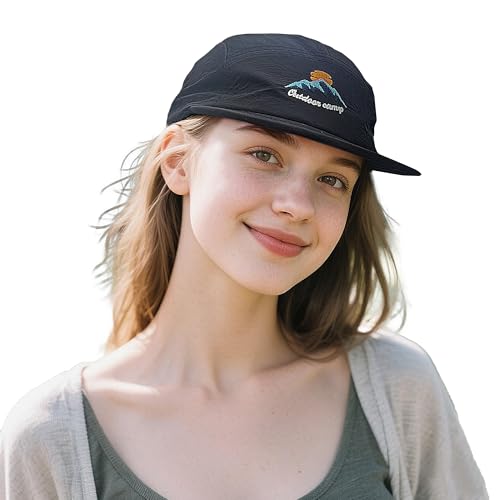 Clakllie 5 Panel Baseball Cap Atmungsakitv Flat Brim Kappe Schnelltrocknend Laufmütze Verstellbare Snapback Cap Sommer Outdoor Cap,DFB3-Black