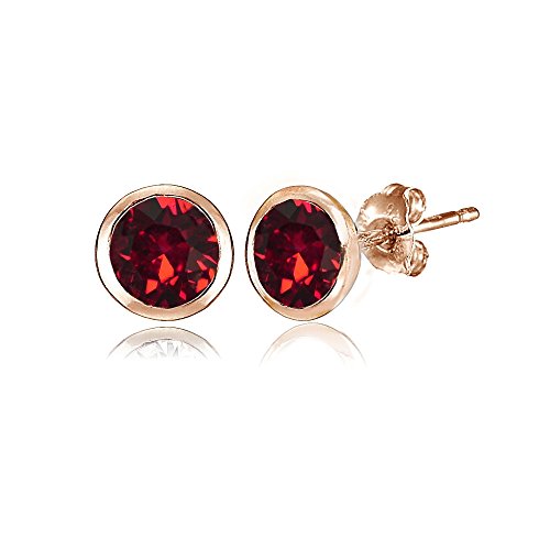 Rose Gold Flashed Sterling Silver 5mm Bezel-set Martini Stud Earrings created with European Crystals