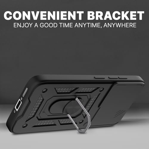 Image of Pikkme Back Cover for iQOO 15 5G | 360 Protection Case | Sliding Camera Shield Cover & Ring Holder Stand D10 Tough Armor Bumper Case (Black)
