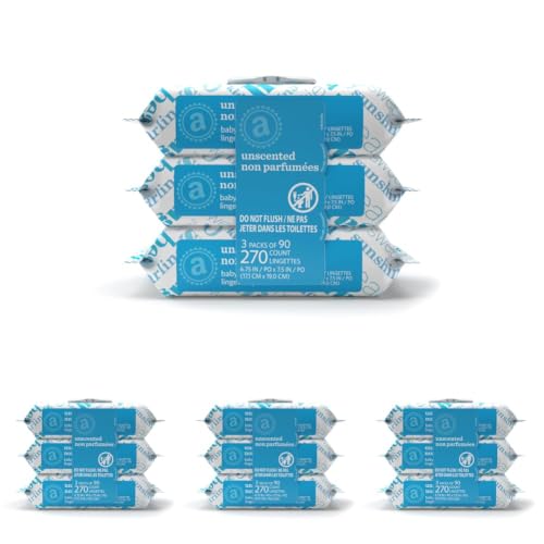 Image of Amazon Elements Baby Wipes, Unscented, Hypoallergenic, Alcohol-Free, 270 Count, Flip-Top Packs (Pack of 4)