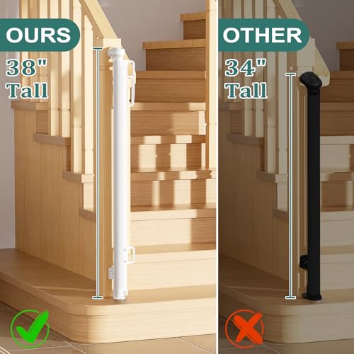 Babepai Retractable Baby Gates Extra Wide | 72" Wide x 38" Tall Dog Gates for Stairs | Indoor/Outdoor Use | Child Gates for Doorways, Deck, Porch, Hallways, Patio - White - Thumbnail 4