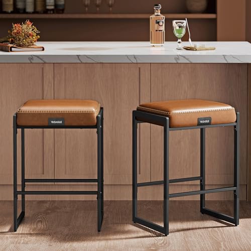 VASAGLE-EKHO-Collection-Bar-Stools-Set-of-2-Counter-Height-Bar-Stools-Synthetic-Leather-with-Stitching-Mid-Century-Modern-Counter-Stools-26-Inch-Tall-Kichen-Home-Bar-Dining-Room-Caramel-Brown VASAGLE EKHO Collection Bar Stools Set of 2 Counter Height Bar Stools Synthetic Leather with Stitching Mid Century Modern Counter Stools 26 Inch Tall Kichen Home Bar Dining Room Caramel Brown