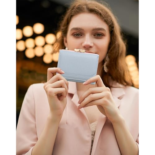 Small Genuine Leather Wallet for Women Bifold RFID Blocking Cute Compact with Coin Pocket (Blue)2