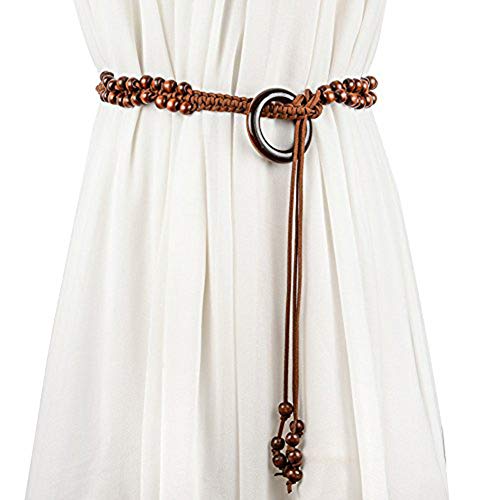 Bohemia Woven Belt Wood Beads Weave Dress Decorative Vintage Belts for Women