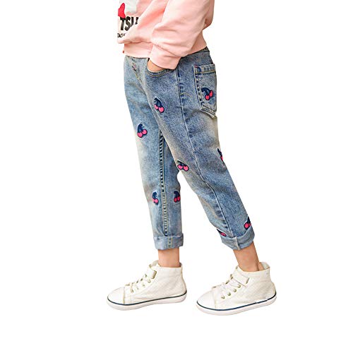 Dosige Jeans per Bambini da 8 a 12 Anni Jeans da Donna Fashion Modello in ciliegio Jeans Pantaloni Autunno Denim Size 150 CM (Blu -XL)