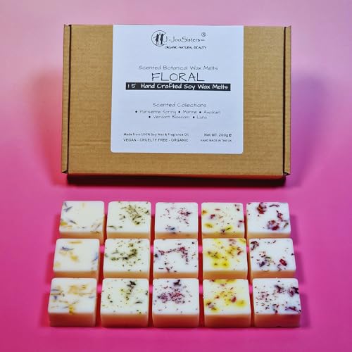 Floral Collections - Highly Scented Botanical Wax Melts Collections (15 x 13.5g Hand Crafted) - Vegan Friendly & Cruelty Free - Plastic Free - Provide 8 to 10hrs scents/cube - Made in the UK (Floral)
