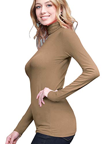 Image of Lock and Love Women's Turtleneck Top Lightweight Long Sleeve Slim Fit Pullover, Soft Rayon Stretch Layering Basic, S-3XL