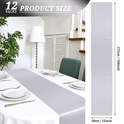12 Pack Silver Satin Table Runner 12 X 108 Inch Long Premium Table Runners For Wedding Party Events Decoration，Birthday Parties, Banquets Decorations，Graduations, Engagements #TOP1