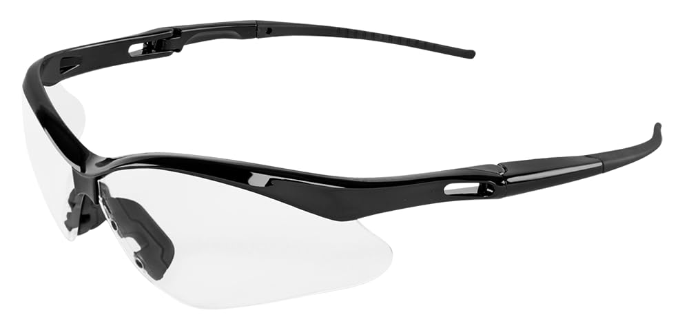 Bullhead Safety Spearfish Glasses, Anti-Fog, Scratch-Resistant, Impact Protection, Clear Lens and Shiny Black Half Frame