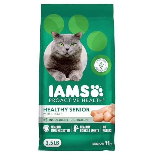 IAMS Proactive Health Senior Dry Cat Food, Cat Food Dry Chicken Recipe, Real Chicken in Every Bite, 3.5 Lb. Bag