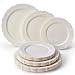 Party Disposable 30 PC DINNERWARE Set | 10 Dinner Plates | 10 Salad Plates | 10 Dessert Plates | Heavy Duty Plastic Dishes | Elegant Fine China Look | Upscale Wedding Dining (Vintage – Cream)
