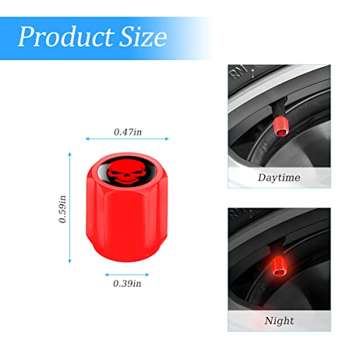 image for AUKEPO Luminous Auto Tire Valve Stem Caps, 12PCS Skull Illuminated Whe