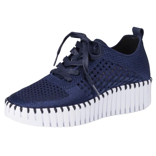 Ilse Jacobsen HORNBAEK Women's Tulip Lace Up Wedge (Dark Indigo/White, 9)