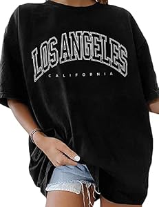 Niwicee Tee Shirt Femme Col Rond,Coton Vintage Lettre Motif,Tshirt De Sport Tops,ete Chic à Manches Courtes,Tunique Haut Lâche Ete,T-Shirt Oversize T-Shirt-Le Noir-L