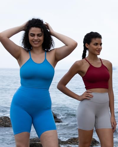 Image of Sunzel Free to Be Tank, Crop Ribbed Tank Tops Seamless Racerback Camisoles No pad Camis Cropped Workout Gym Yoga