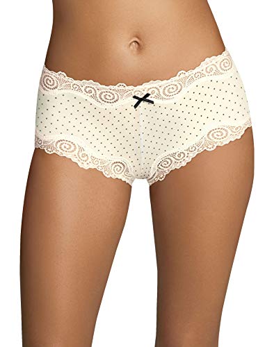 Maidenform Women's Underwear Low-Rise Cheeky Fit, Scalloped Lace Hipster Panties, Pearl Black Pin Dot W/Pearl, 7 #TOP20