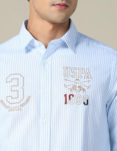 Image of U.S. Polo ASSN. Striped Regular Fit Shirt for Men - 100% Cotton, Breathable & Comfortable, Full Sleeves Casual Shirt for Men