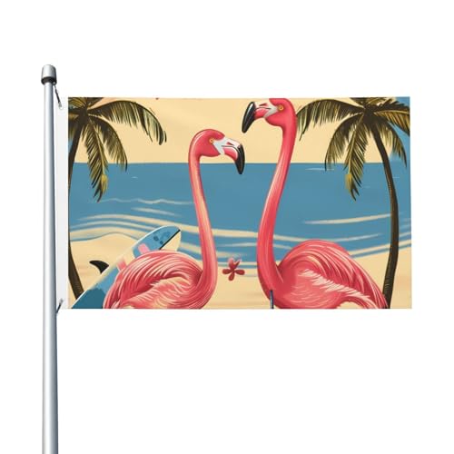 wamingzaka Pink Flamingo 3x5 Flag Hello Summer, Tropical Double Sided Flag All Weather Banner with Brass Grommets for Outdoor Indoor Decorations