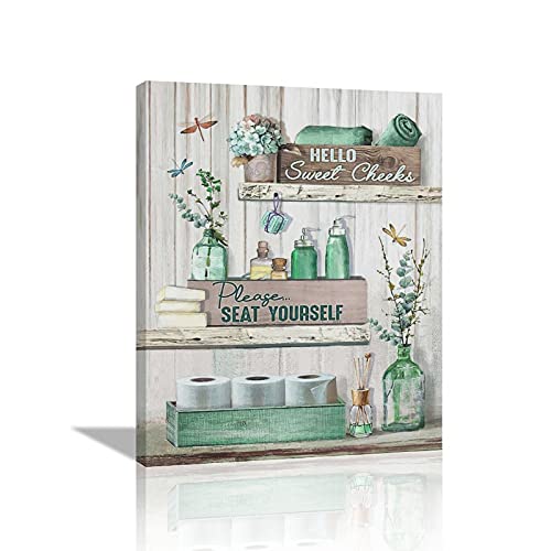 Bathroom Decor Wall Art, Bathroom Rules Wall Decor, Dragonfly Wall Art Teal Rustic Farmhouse Bathroom Canvas Prints Signs Wood Background Bathroom Pictures Artwork Framed Bath Laundry Home Decorations