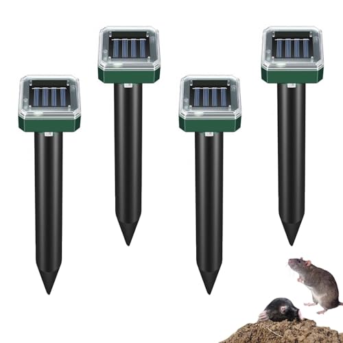 Anti Taupe Solaire Vibration et Ultrasons, Solaire Repulsif Taupe pour Protéger Votre Jardins Pelouse des Taupes, Serpents, Marmottes, Campagnols et Gaufres, 4 Pièces