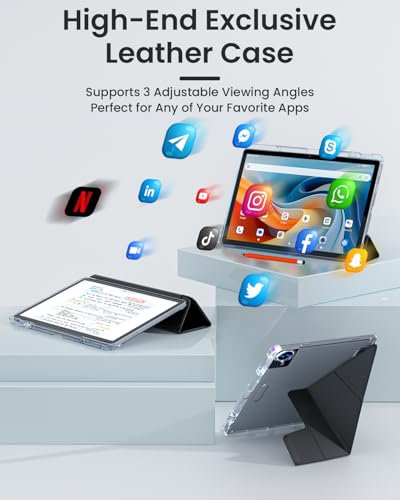 Image of 14 Inch Android 15 Tablet, 16GB RAM+256GB ROM, 1920x1200 FHD IPS Display, Widevine L1, 10000mAh Battery, 4G LTE, Wi-Fi & Bluetooth 5.0, Multi-Angle Stand Case & Stylus Pen,6ft Type-C Cable - Black
