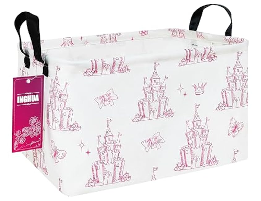 Rectangular Storage Basket Fabric Organizer Bin for Toys,Books,Clothes,Gifts,Pets-Perfect for Home,Office,Nursery,Dorm,Shelf(Rec-Pink hearts )