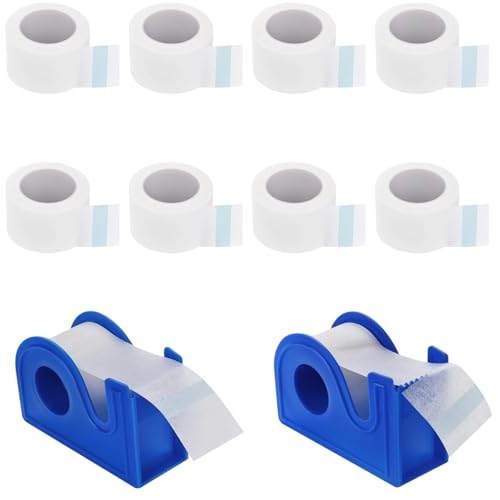 10 rollos de esparadrapo microporoso blanco con 2 dispensadores de cinta adhesiva,cinta adhesiva médica para extensiones de pestañas y vendajes,corte limpio y preciso