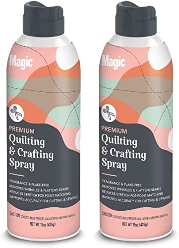 MAGIC Premium Quilting & Crafting – Fabric Spray for Cutting, Creasing, & Sewing – Best Press Starch for Quilting to Flatten Seams & Wrinkles – Wrinkle Spray (15oz Aerosol) 2 Pack