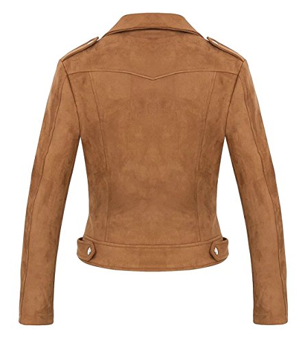 Chartou Women's Fall 2023 Fashion Faux Suede Leather Casual Moto Biker Jacket Coats (Medium, Coffee) #TOP2