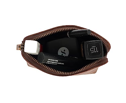 The Antiq: Cosmetic Case, Leather Cosmetic Bag, Zipper Coin Pouch, Dopp Kit for Small Make-up Essentials, Make-up Bag, Zipper Pouch For Laptop Adapter Toiletry Bag For Men & Women (Tan) - Thumbnail 7