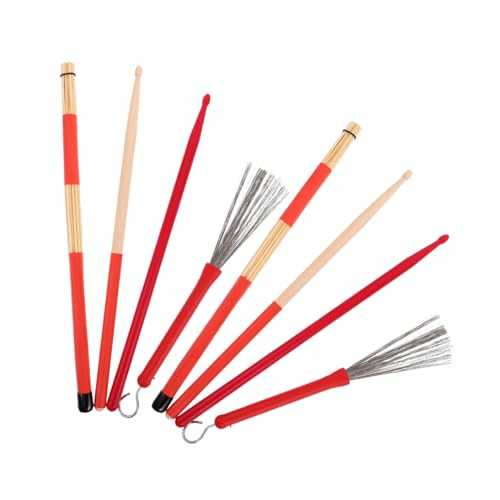 Juego de baquetas no deslizantes de madera Toddmomy con 19 cepillos de nailon, mango de goma roja, cepillos metálicos para batería y bolsa de almacenamiento para jóvenes bateristas, instrumentos de percusión acústica y jazz