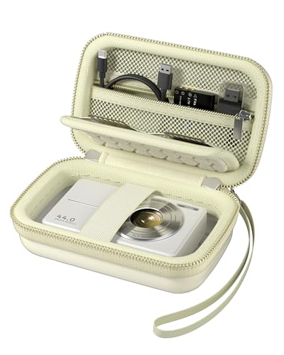 ProCase Digital Camera Case Compatible with CAMKORY/Lecran/Lecnippy/Froitx/aycy/FJFJOPK 4K Vlogging Camera, Hard Shell Storage Travel Bag with Mesh Pocket for Batteries, SD Card -Cream