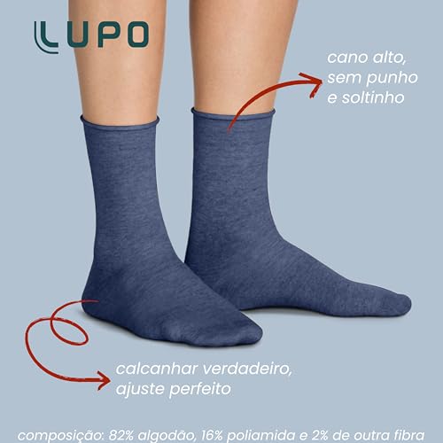 Kit 5 Pares Meias Lupo Sem Punho Meias Sem Punho Para Melhor Circulação, 1 Marinho - 1 Mescla Jeans