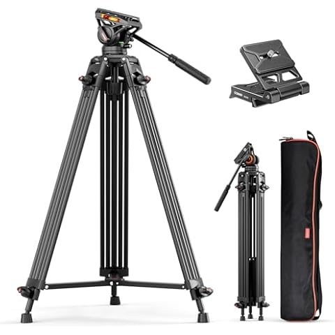 Video Tripod, COMAN 74" Professional Metal Heavy Duty Camera Tripods with Adjustable Damping Fluid Head, Dual-Mode QR Plate Compatible with DJI RS4 Manfrotto (Q6 New Fluid Head) Cover