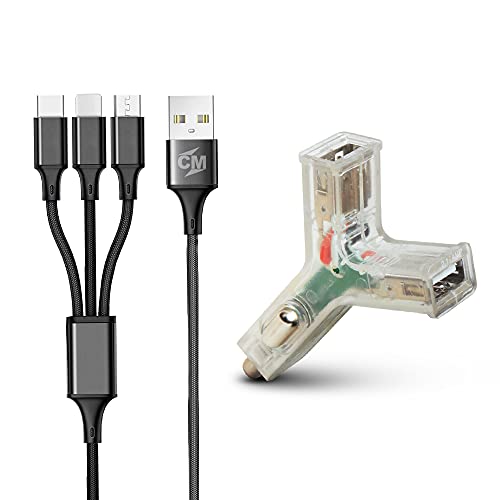 Image of CALL MATE Transparent 2.1A Dual USB CAR Charger with 3 in 1 Cable Compatible with All Types of Phones