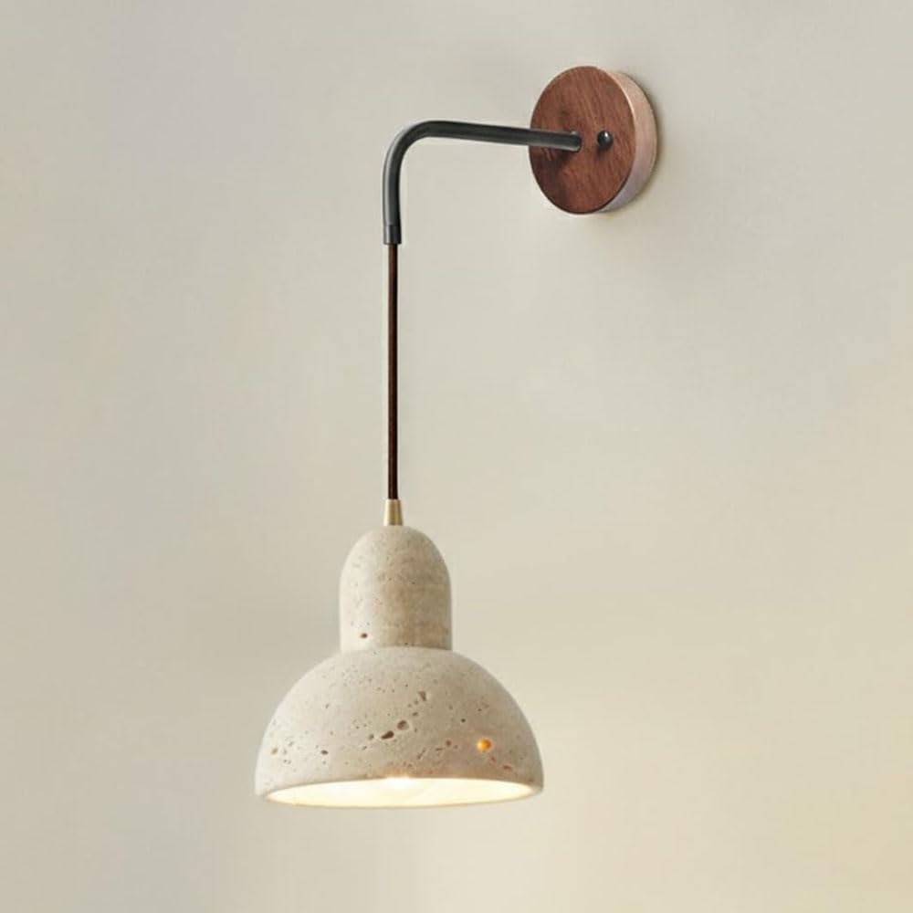 HEBXMF Retro Industrial Wood Suction Cup Wall Sconce, Japanese Wabi-sabi Yellow Travertine Wall Light, Interior Hardwire Connection Natural Stone Wall Lamp, Bedside Entrance Decorative Light Fixtures