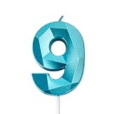 Birthday Candles 2.76 inch Birthday Cake Candles Big Glitter 3D Diamond Shaped Blue Number 0 Candles