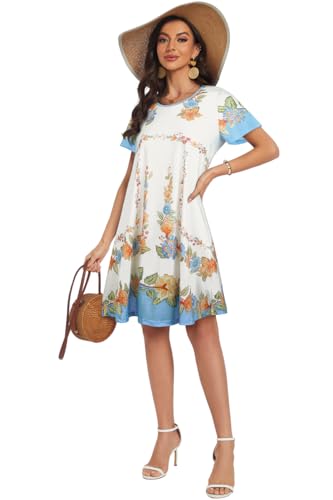 Image of My Sky Summer Dresses for Women 2026 Casual Short Sleeves Tshirt Flowy Beach Plus Size Sundress with Pockets
