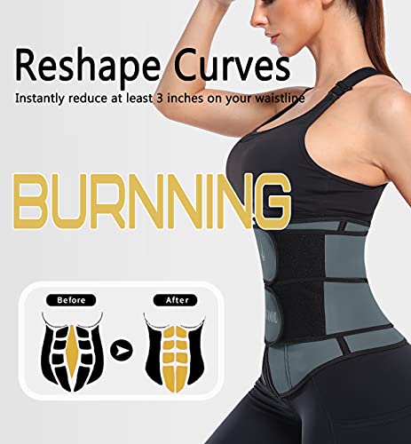 Angool Neopren Waist Trainer For Women,Workout Plus Size Trimmer Belt Sauna Sweat Corset Cincher With Zipper S Gray-Dark #TOP2