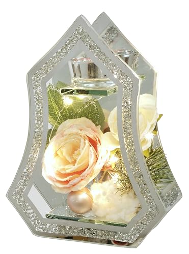 Teelichthalter aus Glas mit Kerze LED Licht Kunstblume Rose...