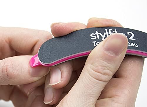 StylFile Curved Nail File with 240/400 Grit for Manicures - Professional, 3-in-1 Emery Boards for Nails with Cuticle Pusher, Under-Nail Skimmer - Premium Nail Products and Nail Essentials for Women