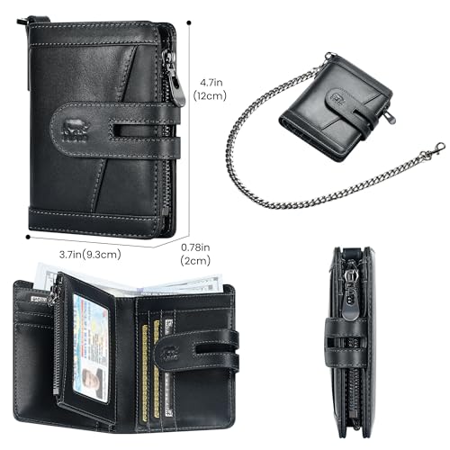 Genuine Leather Chain Wallets for Men: RFID Blocking Mens Wallet with Chain Purse Bifold Zipper Coin Pocket with Anti-Theft Chain, Gift for Father Husband At Birthday4