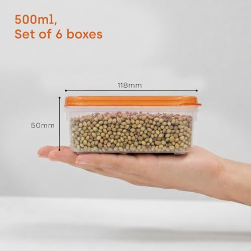 Image of Store Smart Airtight Food Storage Containers | Set Of 6-500Ml BPA Free, Microwave, Freezer & Dishwasher Safe Stackable Compact Box for Snacks, Meal Prep Fridge | Orange