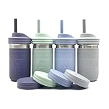 Elk and Friends Stainless Steel Cups |14 oz Mason Jar design | Kids & Toddler Cups with Silicone Sleeves & Straws with Stopper | Smoothie Cups | Dishwasher Safe